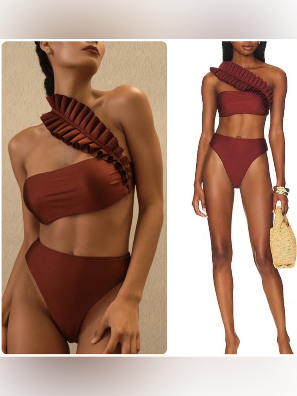 Andrea Iyamah Liva One-Shoulder Top & High-Waisted Bottom Bikini SET NWT $279